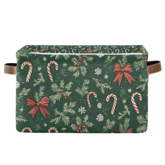 Yayeee Canvas Storage Basket with Handles for Shelves Fabric Bins Closet Organizer, Christmas Candy Cane