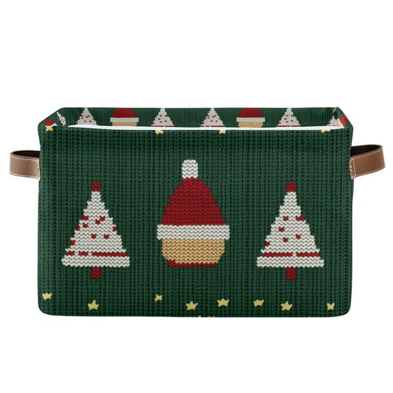 Yayeee Canvas Storage Basket with Handles for Shelves Fabric Bins Closet Organizer, Christmas Santa Hats