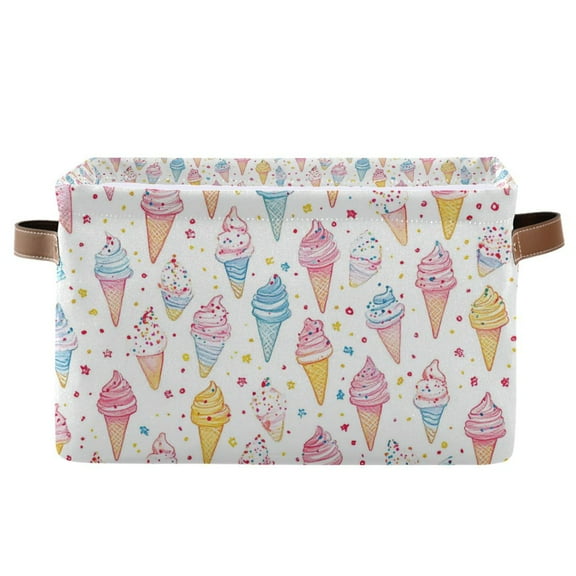 Yayeee Canvas Storage Basket with Handles for Shelves Fabric Bins Closet Organizer, Colorful Ice Cream Pattern
