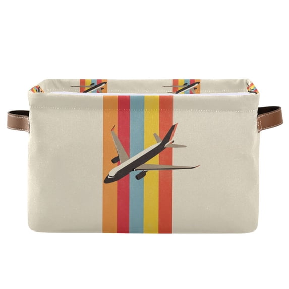 Yayeee Canvas Storage Basket with Handles for Shelves Fabric Bins Closet Organizer, Colorful Plane