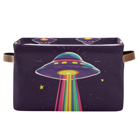 Yayeee Canvas Storage Basket with Handles for Shelves Fabric Bins Closet Organizer, Colorful UFO