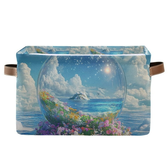 Yayeee Canvas Storage Basket with Handles for Shelves Fabric Bins Closet Organizer, Crystal Ocean