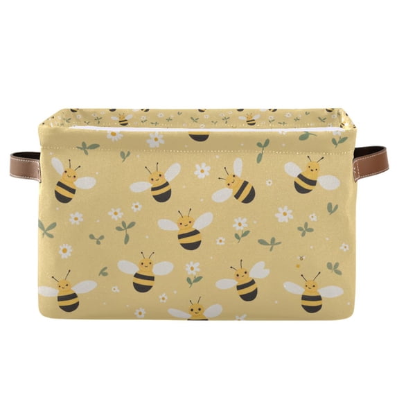 Yayeee Canvas Storage Basket with Handles for Shelves Fabric Bins Closet Organizer, Cute Bee Pattern