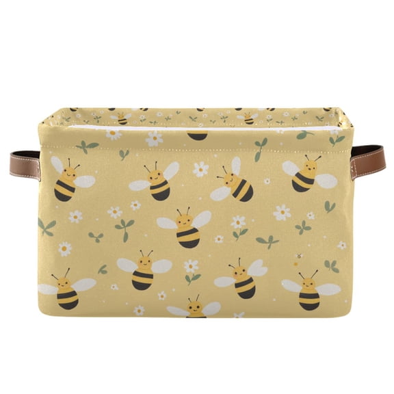 Yayeee Canvas Storage Basket with Handles for Shelves Fabric Bins Closet Organizer, Cute Bee Pattern