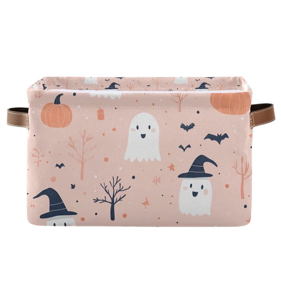 Yayeee Canvas Storage Basket with Handles for Shelves Fabric Bins Closet Organizer, Cute Cartoon Halloween