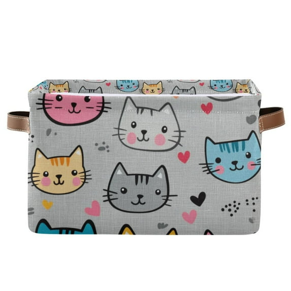Yayeee Canvas Storage Basket with Handles for Shelves Fabric Bins Closet Organizer, Cute Cat Pattern