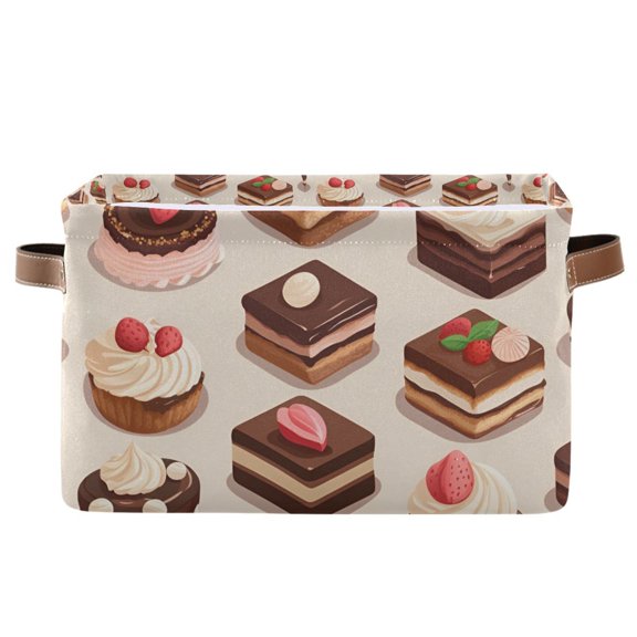 Yayeee Canvas Storage Basket with Handles for Shelves Fabric Bins Closet Organizer, Cute Chocolate Cakes