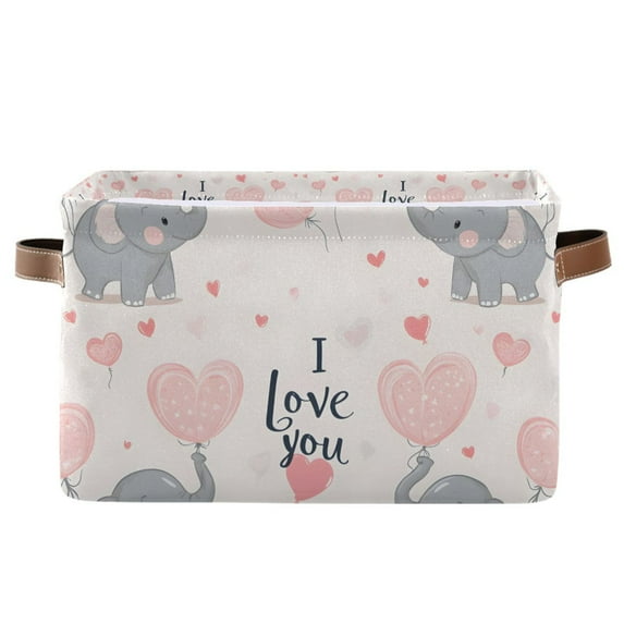 Yayeee Canvas Storage Basket with Handles for Shelves Fabric Bins Closet Organizer, Cute Elephant