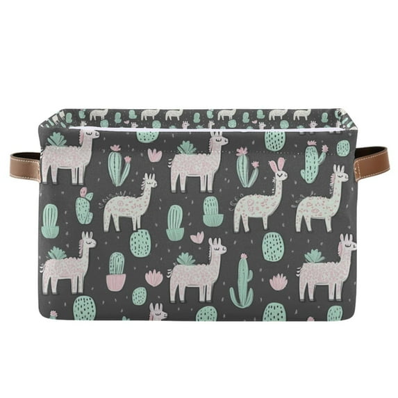Yayeee Canvas Storage Basket with Handles for Shelves Fabric Bins Closet Organizer, Cute Llamas Pattern