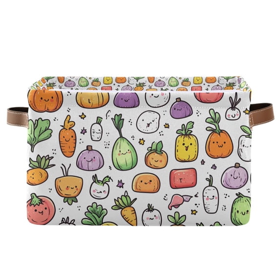 Yayeee Canvas Storage Basket with Handles for Shelves Fabric Bins Closet Organizer, Cute Vegetables
