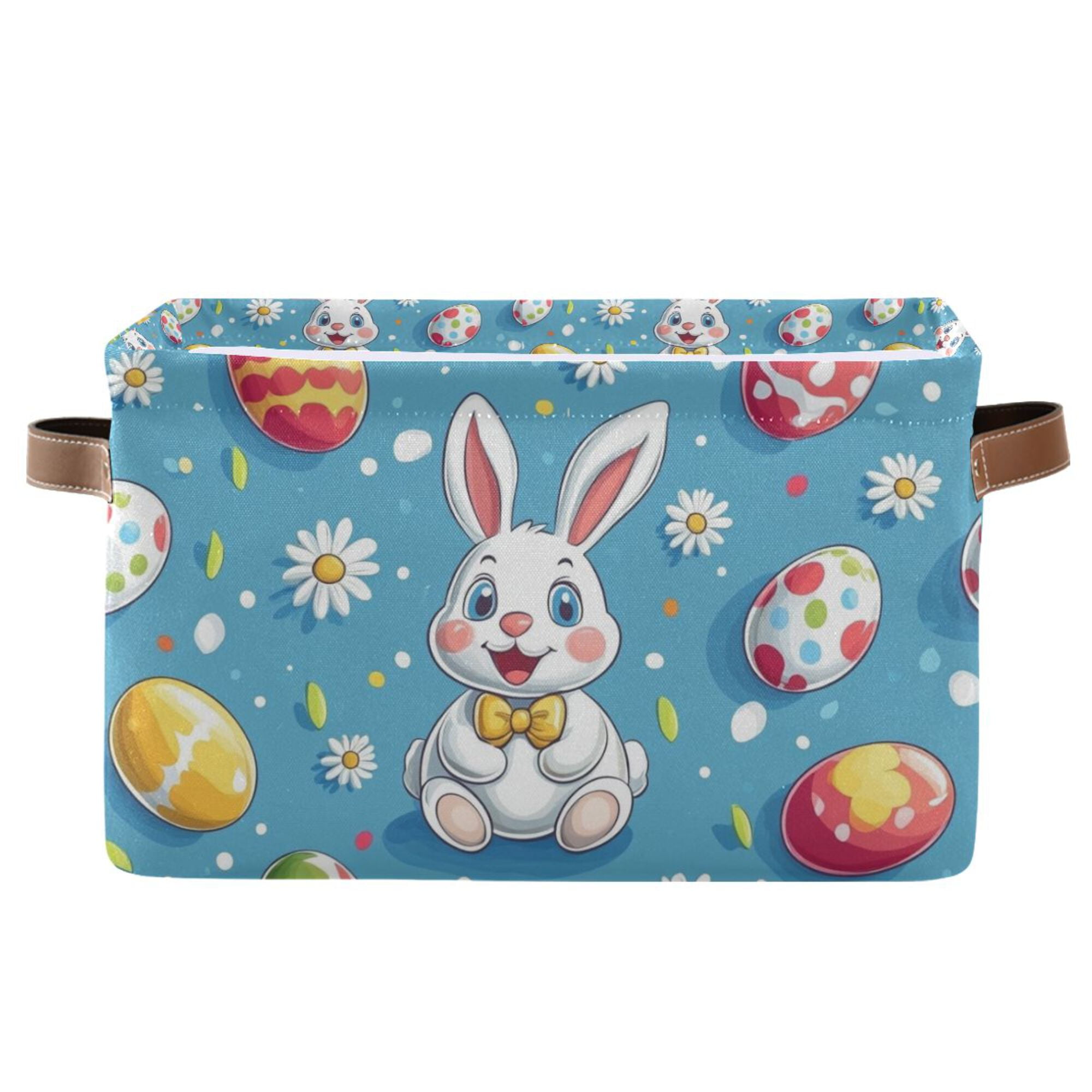 Yayeee Canvas Storage Basket with Handles for Shelves Fabric Bins Closet Organizer, Easter Bunny Pattern