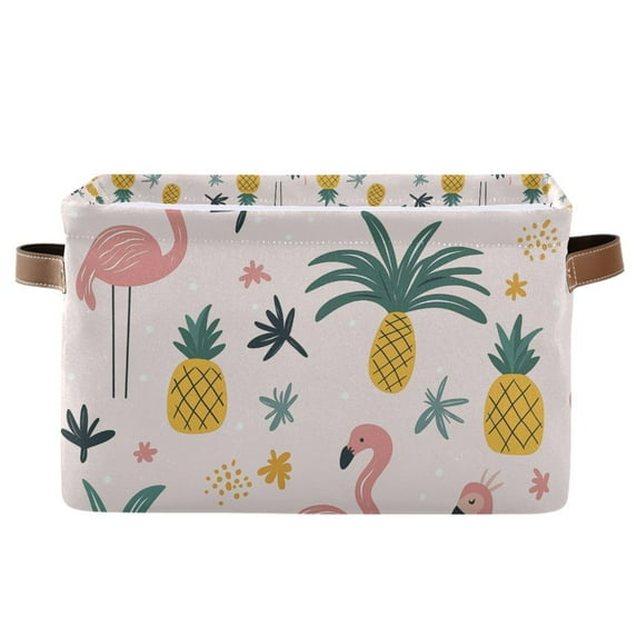 Yayeee Canvas Storage Basket with Handles for Shelves Fabric Bins Closet Organizer, Flamingo Pattern