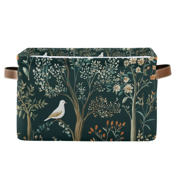 Yayeee Canvas Storage Basket with Handles for Shelves Fabric Bins Closet Organizer, Floral Forest Scene