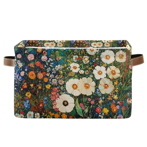 Yayeee Canvas Storage Basket with Handles for Shelves Fabric Bins Closet Organizer, Floral Garden