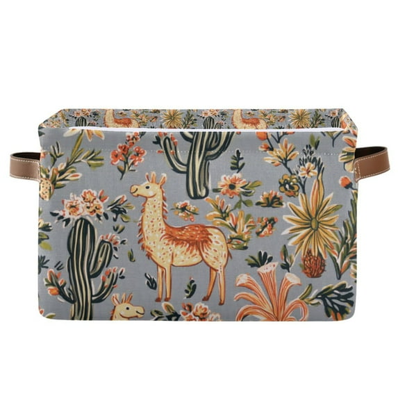 Yayeee Canvas Storage Basket with Handles for Shelves Fabric Bins Closet Organizer, Gray Llama Pattern