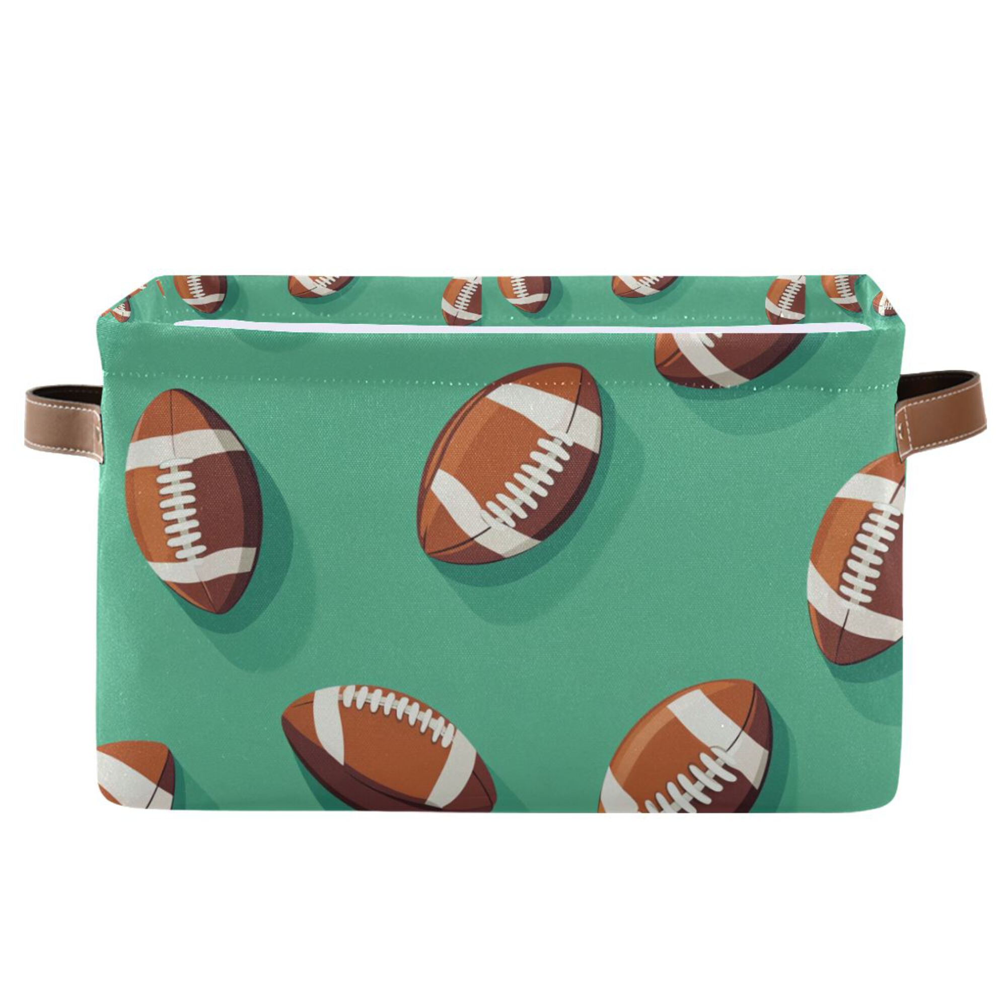 Yayeee Canvas Storage Basket with Handles for Shelves Fabric Bins Closet Organizer, Green American Footballs