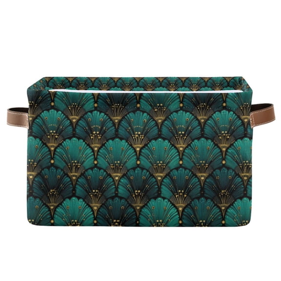 Yayeee Canvas Storage Basket with Handles for Shelves Fabric Bins Closet Organizer, Green Art Abstract Pattern