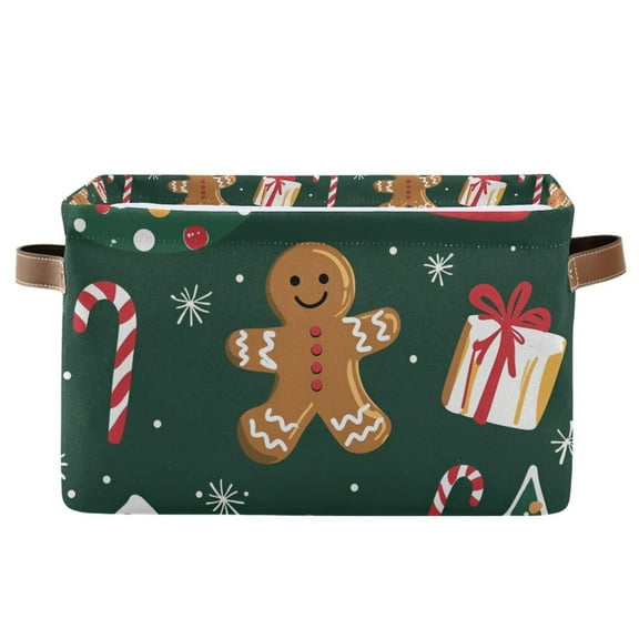 Yayeee Canvas Storage Basket with Handles for Shelves Fabric Bins Closet Organizer, Green Christmas Gingerbread