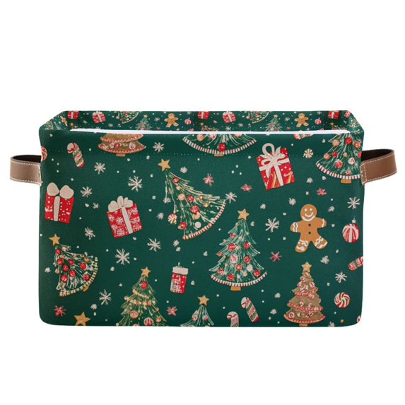 Yayeee Canvas Storage Basket with Handles for Shelves Fabric Bins Closet Organizer, Green Christmas Gingerbread
