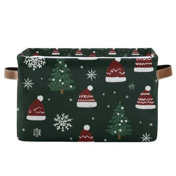 Yayeee Canvas Storage Basket with Handles for Shelves Fabric Bins Closet Organizer, Green Christmas Hats