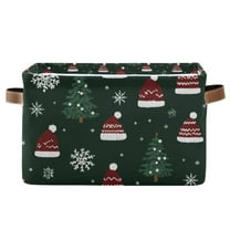 Yayeee Canvas Storage Basket with Handles for Shelves Fabric Bins Closet Organizer, Green Christmas Hats