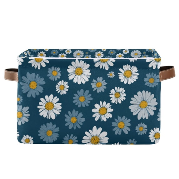 Yayeee Canvas Storage Basket with Handles for Shelves Fabric Bins Closet Organizer, Green Daisy Pattern