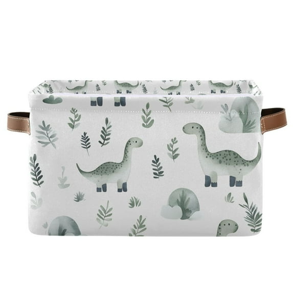 Yayeee Canvas Storage Basket with Handles for Shelves Fabric Bins Closet Organizer, Green Dinosaur Pattern