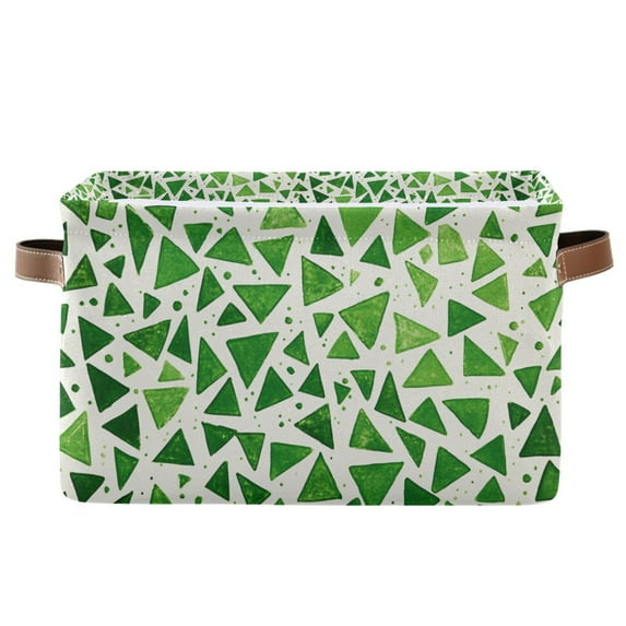 Yayeee Canvas Storage Basket with Handles for Shelves Fabric Bins Closet Organizer, Green Dot Triangles Pattern