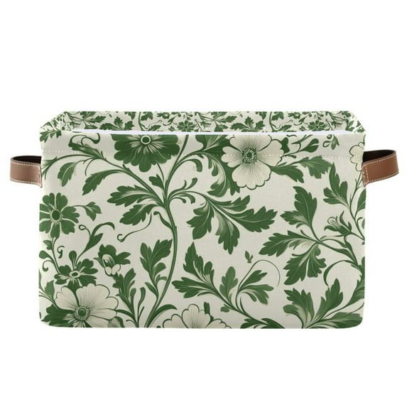 Yayeee Canvas Storage Basket with Handles for Shelves Fabric Bins Closet Organizer, Green Floral