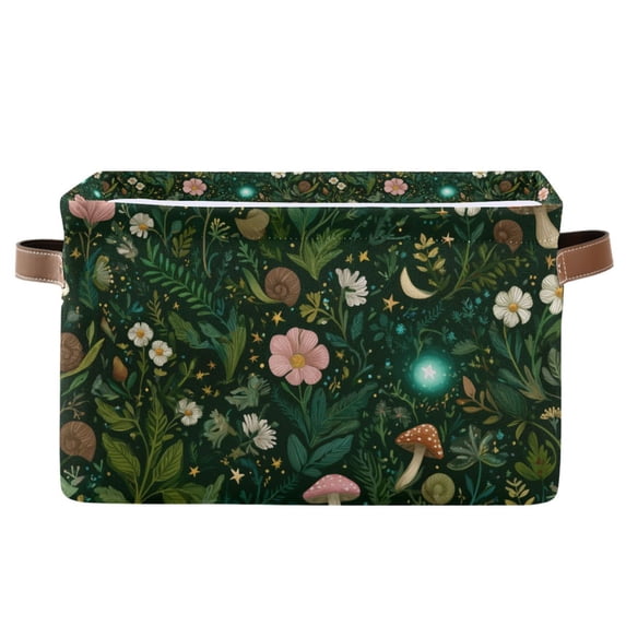 Yayeee Canvas Storage Basket with Handles for Shelves Fabric Bins Closet Organizer, Green Forest Pattern