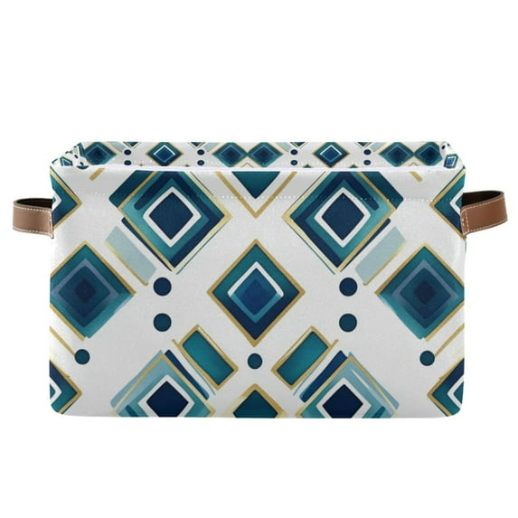 Yayeee Canvas Storage Basket with Handles for Shelves Fabric Bins Closet Organizer, Green Geometric Pattern