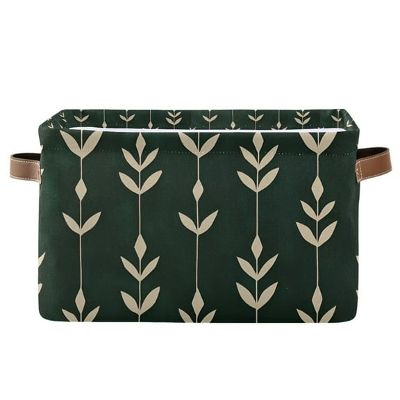 Yayeee Canvas Storage Basket with Handles for Shelves Fabric Bins Closet Organizer, Green Plants