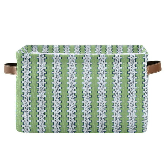 Yayeee Canvas Storage Basket with Handles for Shelves Fabric Bins Closet Organizer, Green Stripe Pattern