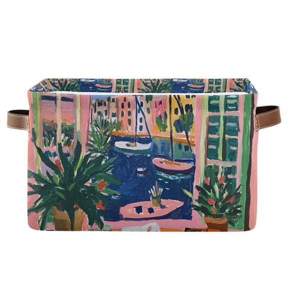 Yayeee Canvas Storage Basket with Handles for Shelves Fabric Bins Closet Organizer, Green Window