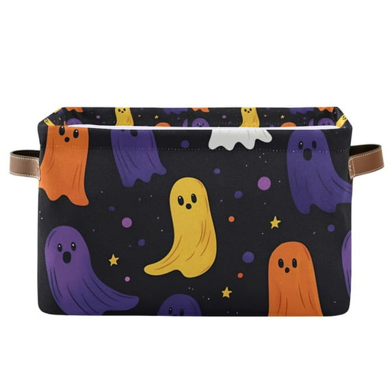 Yayeee Canvas Storage Basket with Handles for Shelves Fabric Bins Closet Organizer, Halloween Colorful Ghosts
