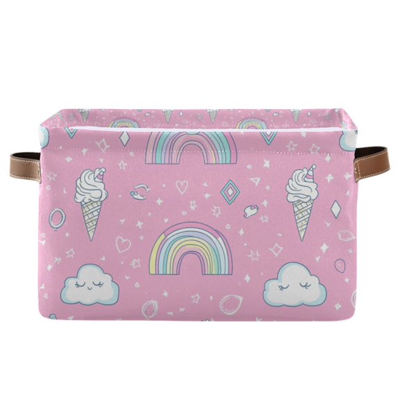 Yayeee Canvas Storage Basket with Handles for Shelves Fabric Bins Closet Organizer, Ice Cream Rainbow Pattern
