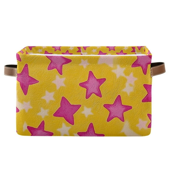 Yayeee Canvas Storage Basket with Handles for Shelves Fabric Bins Closet Organizer, Large Pink Stars