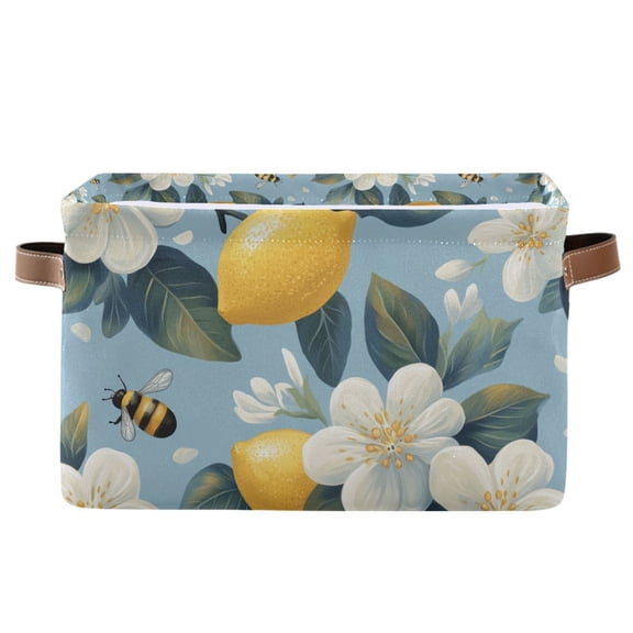 Yayeee Canvas Storage Basket with Handles for Shelves Fabric Bins Closet Organizer, Lemon Pattern