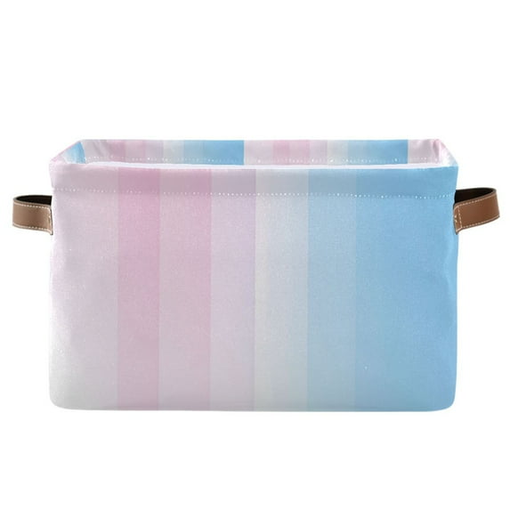 Yayeee Canvas Storage Basket with Handles for Shelves Fabric Bins Closet Organizer, Light Blue Stripes