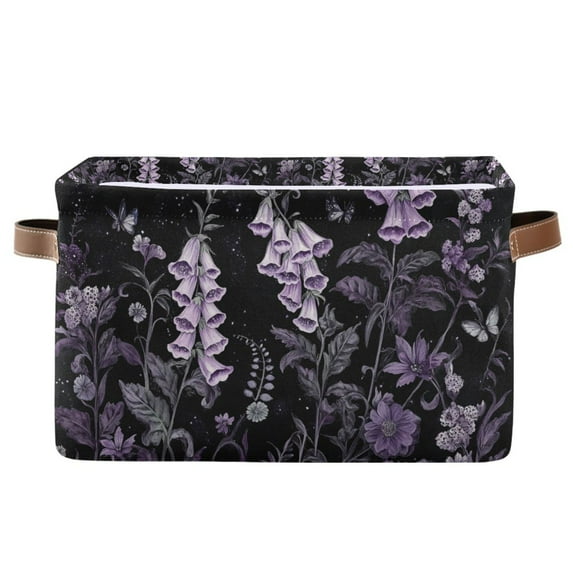 Yayeee Canvas Storage Basket with Handles for Shelves Fabric Bins Closet Organizer, Light Purple Flowers