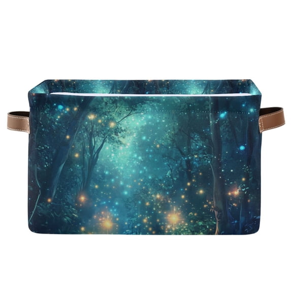 Yayeee Canvas Storage Basket with Handles for Shelves Fabric Bins Closet Organizer, Magical Forest Glowing Lights