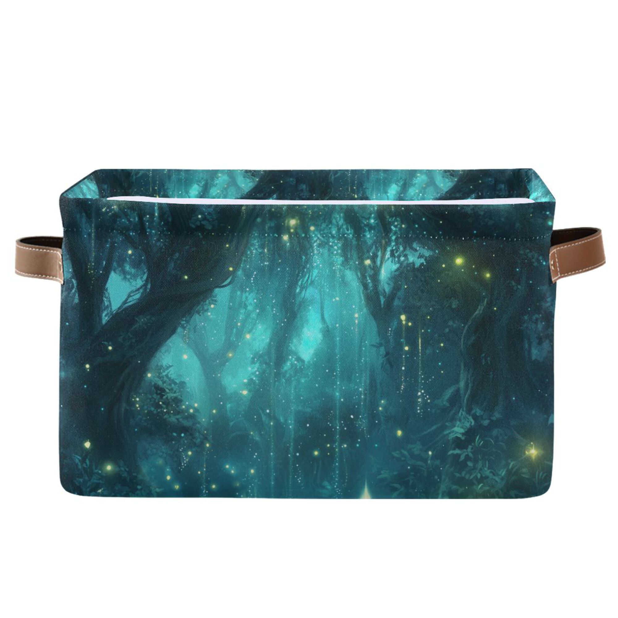 Yayeee Canvas Storage Basket with Handles for Shelves Fabric Bins Closet Organizer, Magical Forest