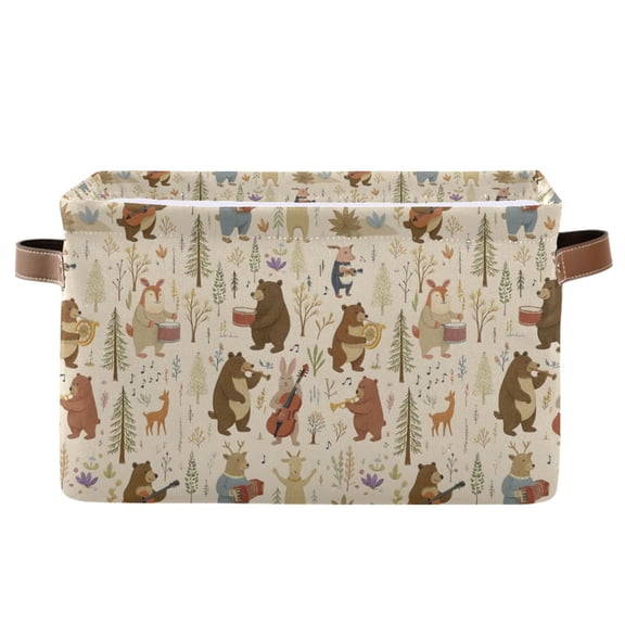 Yayeee Canvas Storage Basket with Handles for Shelves Fabric Bins Closet Organizer, Musical Animals Pattern