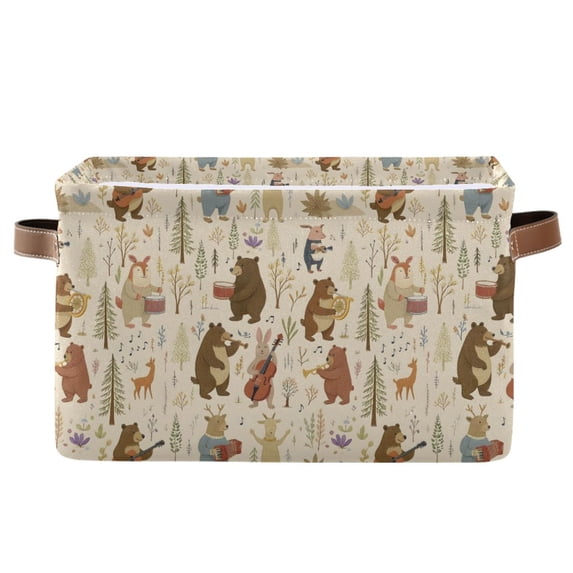Yayeee Canvas Storage Basket with Handles for Shelves Fabric Bins Closet Organizer, Musical Animals Pattern