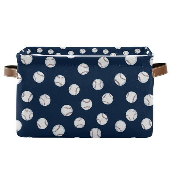 Yayeee Canvas Storage Basket with Handles for Shelves Fabric Bins Closet Organizer, Navy Blue Baseball Pattern