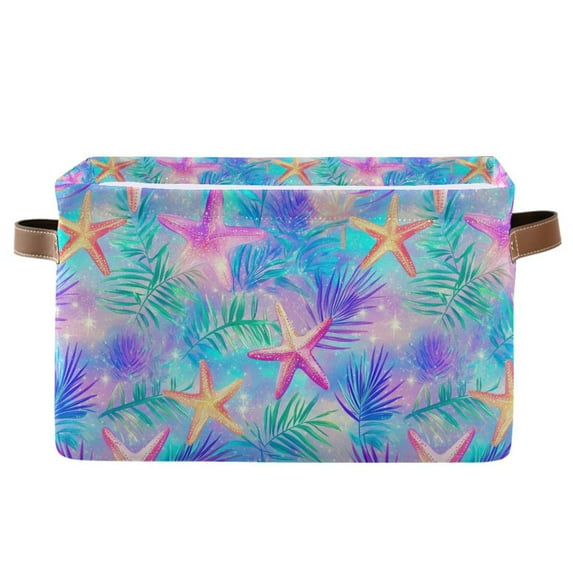 Yayeee Canvas Storage Basket with Handles for Shelves Fabric Bins Closet Organizer, Neon Starfish Pattern