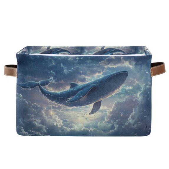 Yayeee Canvas Storage Basket with Handles for Shelves Fabric Bins Closet Organizer, Night Floating Whale