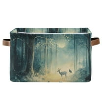 Yayeee Canvas Storage Basket with Handles for Shelves Fabric Bins Closet Organizer, Night Forest Scene