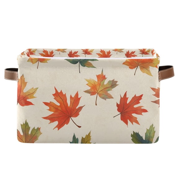 Yayeee Canvas Storage Basket with Handles for Shelves Fabric Bins Closet Organizer, Orange Autumn Leaves