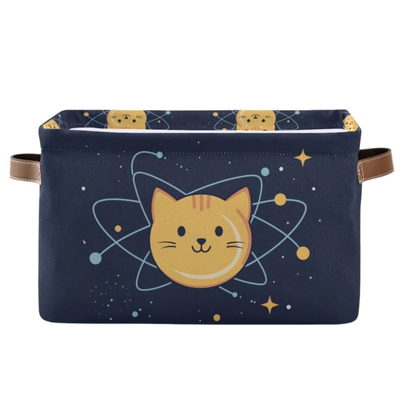 Yayeee Canvas Storage Basket with Handles for Shelves Fabric Bins Closet Organizer, Orange Cat Planet